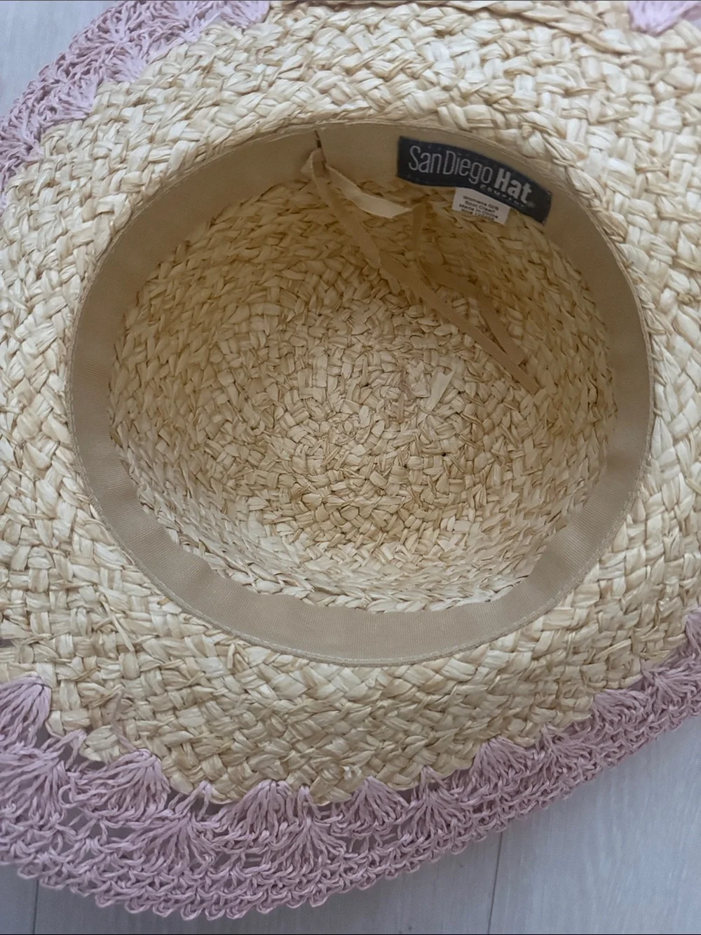 San Diego Hat Company Natural Straw Sun Hat with Pink Crochet Brim